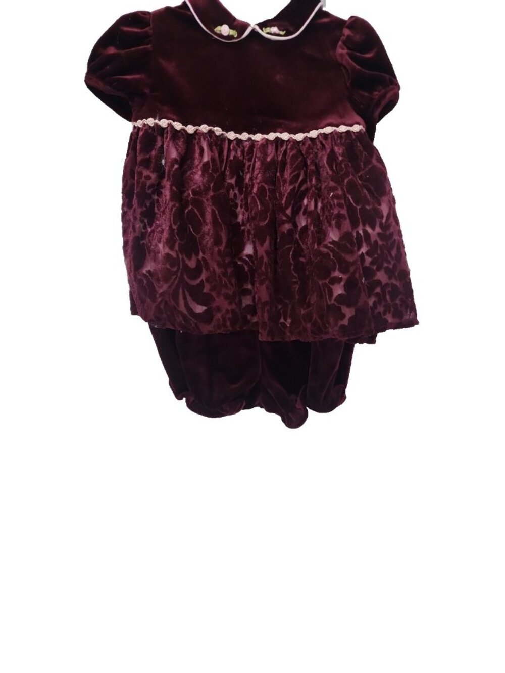 Piccolo Infant Girl 3 Piece Vintage Set Burgundy Velvet Dress 3-6 Months New
